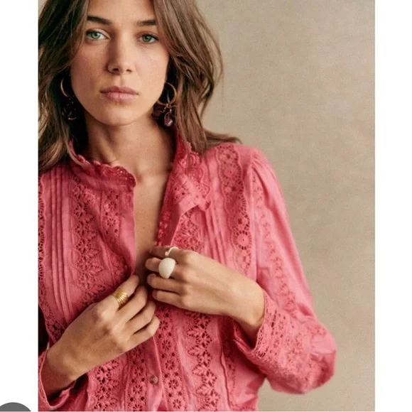 Sezane Rym Blouse - Rosewood Pink Lace Long Sleeve Blouse - Picture 2 of 8